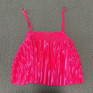 BP Neon Pink Satin Flowy Cropped Tank (S)